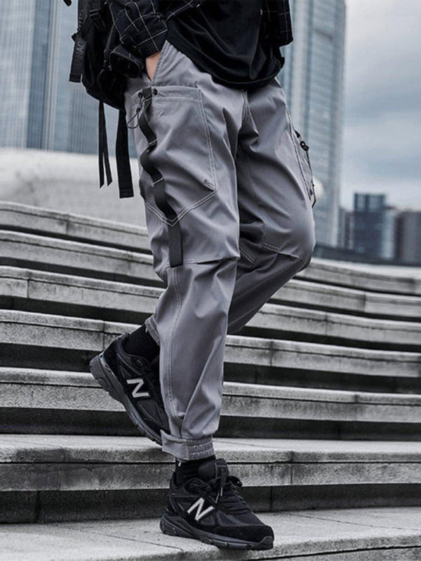 Function Bright Line Zipper Pockets Velcro Cargo Pants