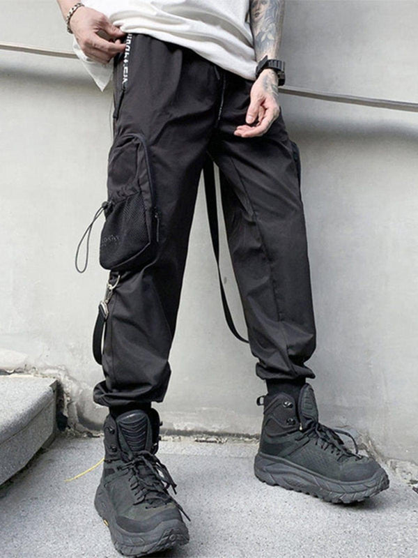 Drawstring Pockets Ribbons Cargo Pants