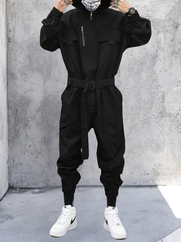 Function Multi Pockets Hooded Cargo Jumpsuit