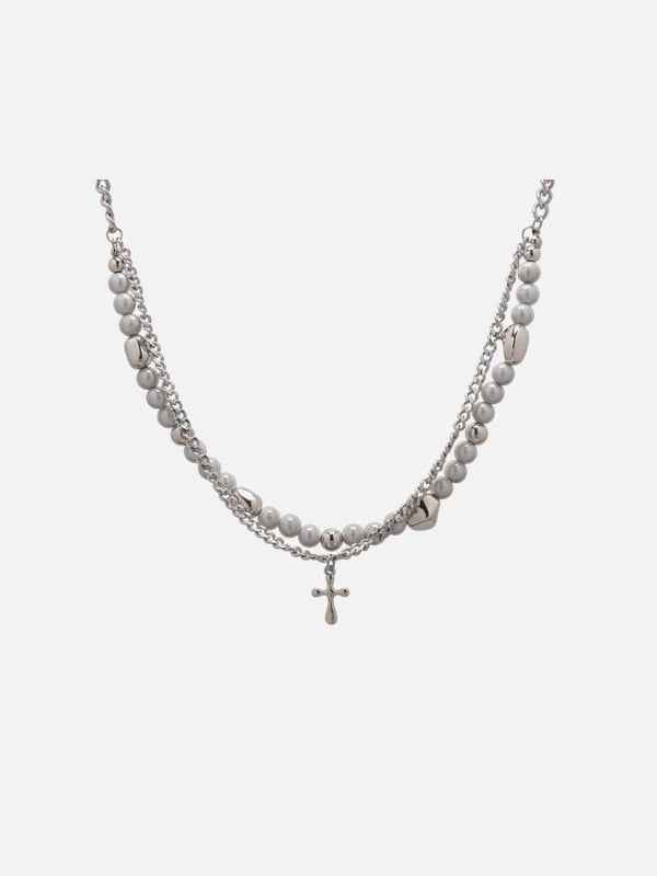 Personalized Pearl Cross Double Necklace