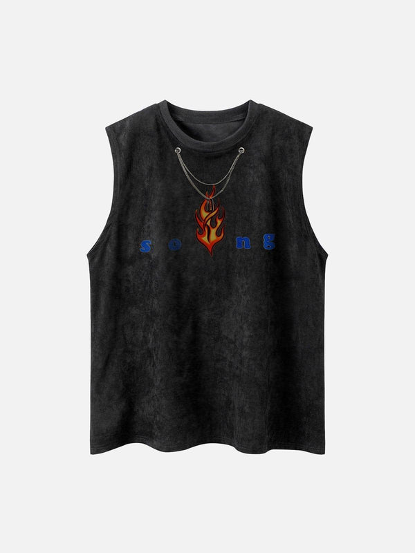 Necklace Flame Print Suede Vest