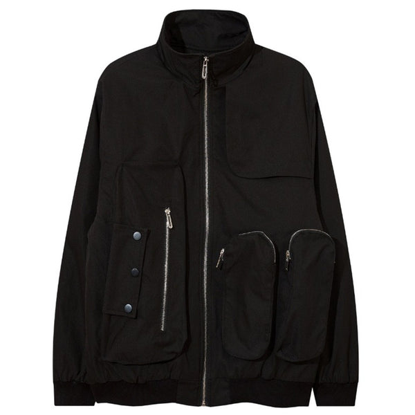 Dark Multi Pockets Stand Function Winter Coat