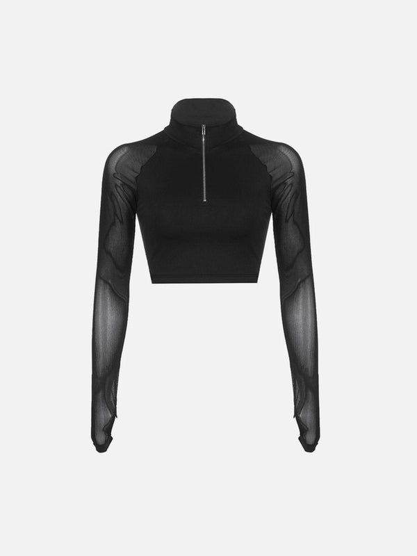 Mesh Nipped Waist Long Sleeve T Shirts