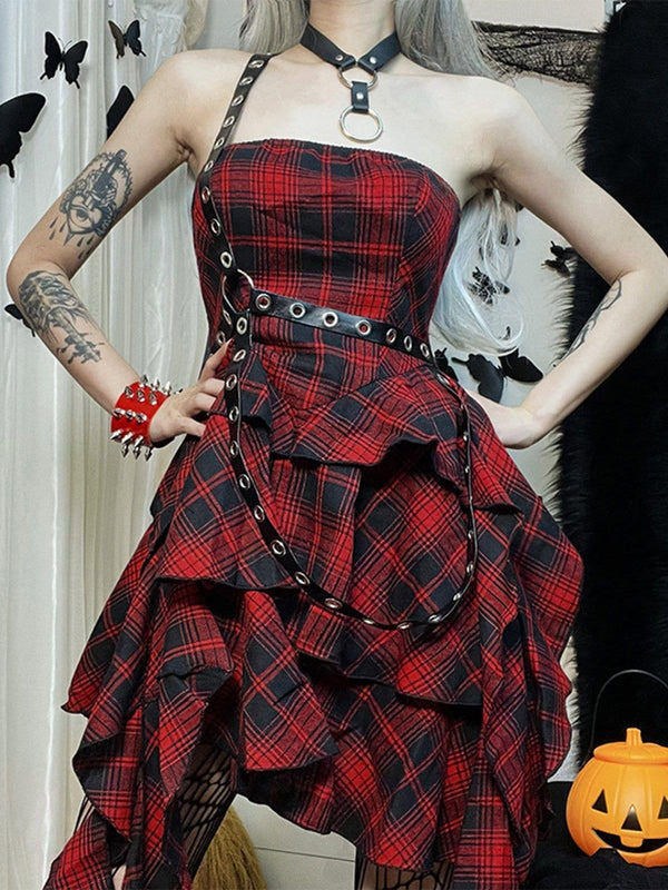 Plaid Irregular Dress