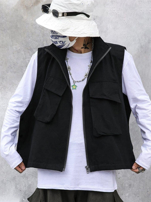 Function Pockets Cardigan Vest