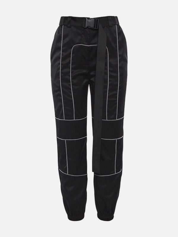 High Waist Reflective Strip Cargo Pants