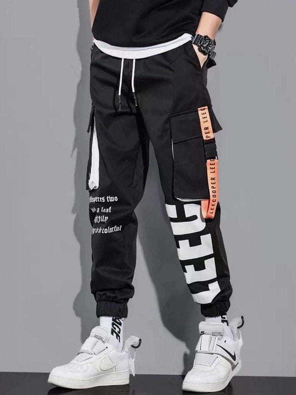 Function Ribbons Print Cargo Pants