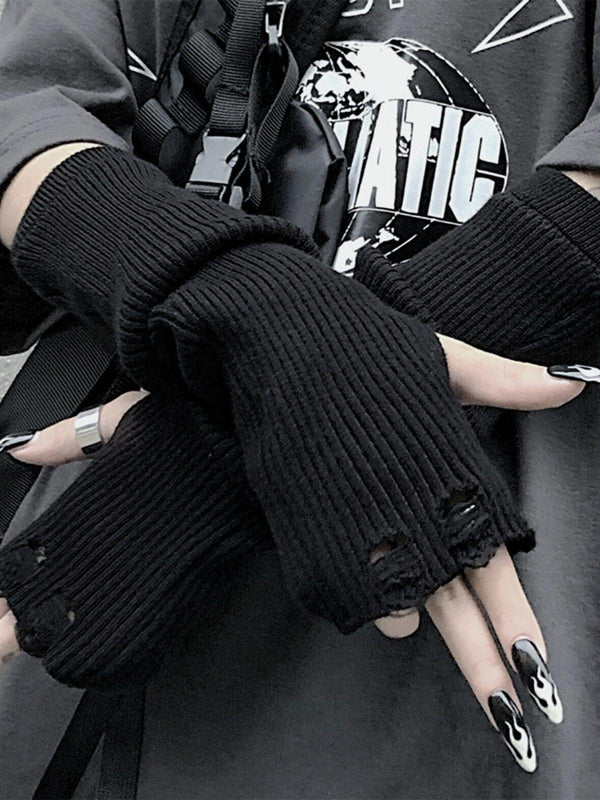 Dark Knit Slit Half-Sleeve Gloves
