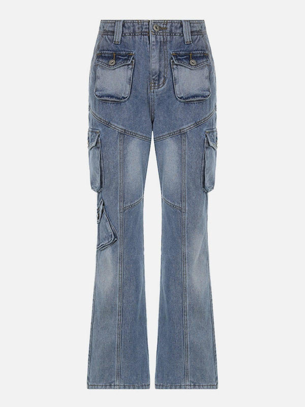 Asymmetrical Pockets Washed Jeans