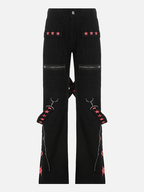 Dark Star Ribbon Zip Wide-Leg Pants