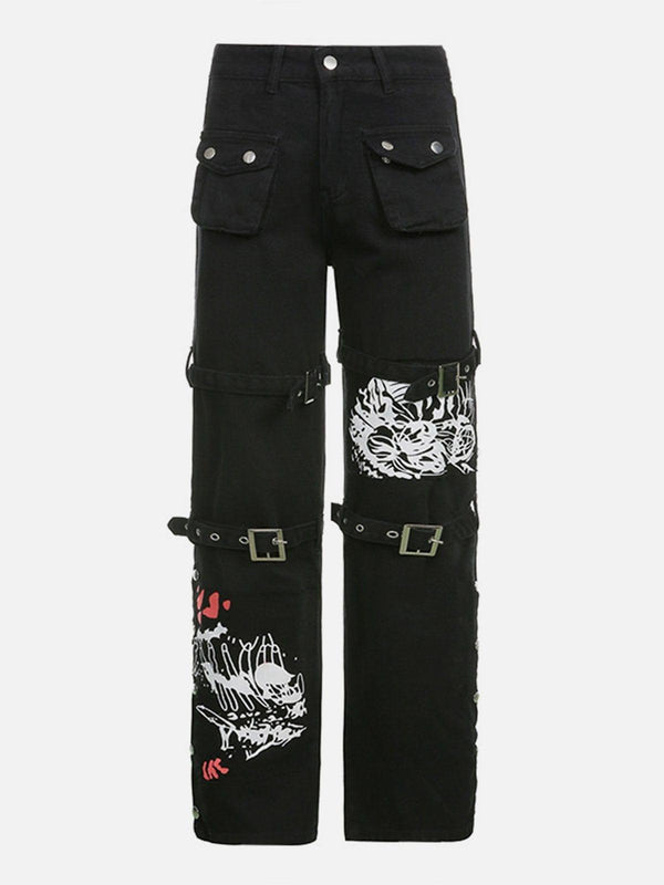 Graffiti Ribbon Straight Pants