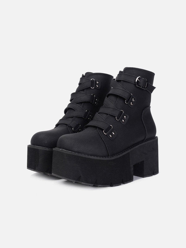 Dark Style Punk Rock Buckle Boots