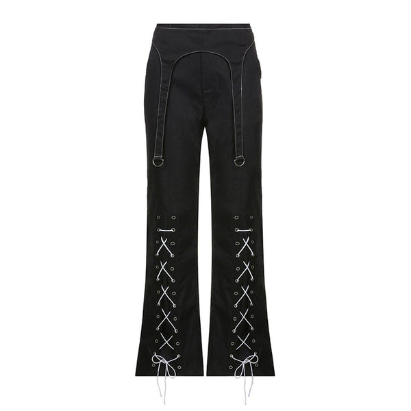 Lace-up High-waist Flared Pants