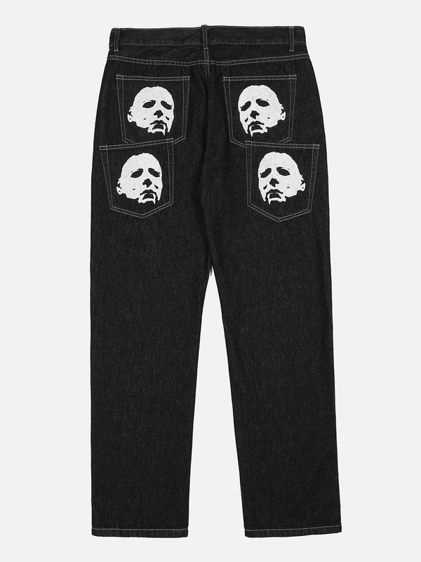 Bat Face Print Jeans