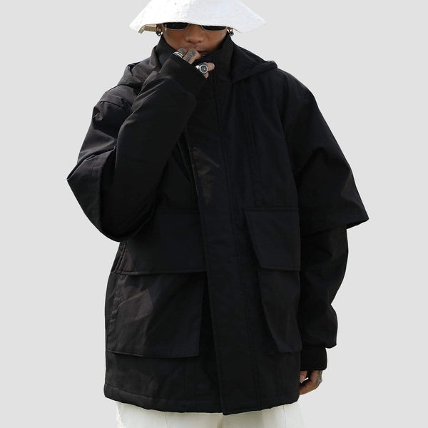 Dark Patchwork Big Pockets Winter Coat