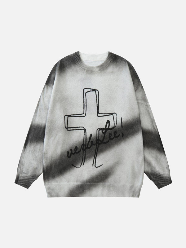 Tie Dye Crucifix Knit Sweater