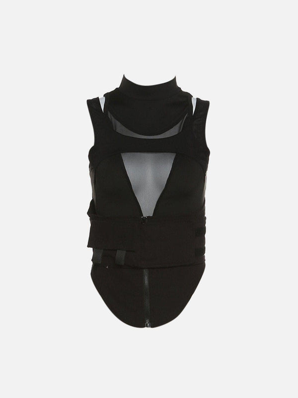 Mesh Hollow Patchwork Vest