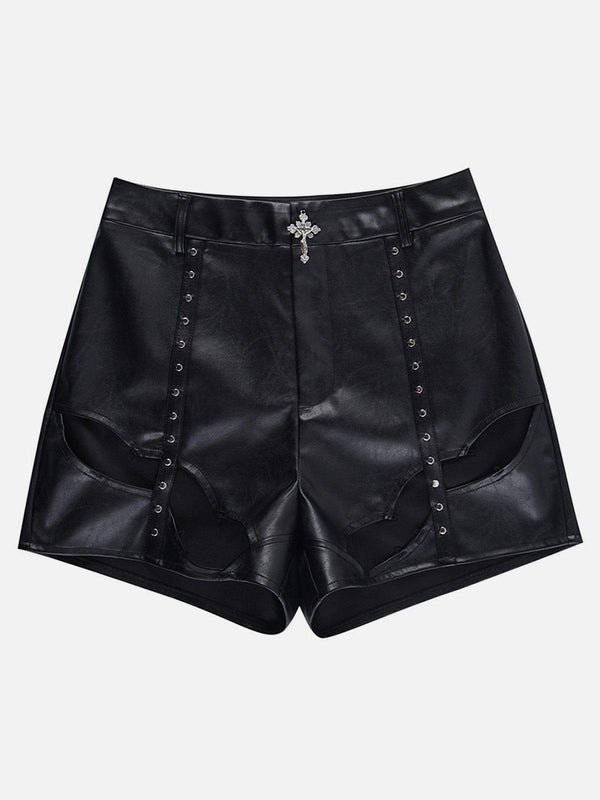 Hollow Personality PU Shorts