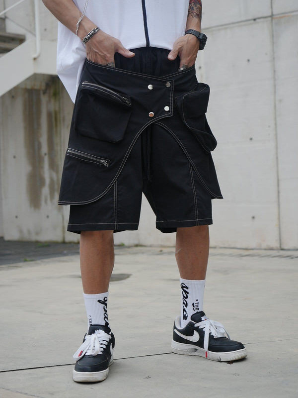 Patchwork Chain Pocket Cargo Shorts