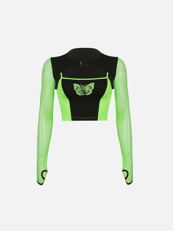 Butterfly Cat Mesh Long Sleeve T Shirts