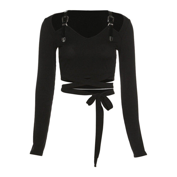 Navel Lace Up Long Sleeve Shirt