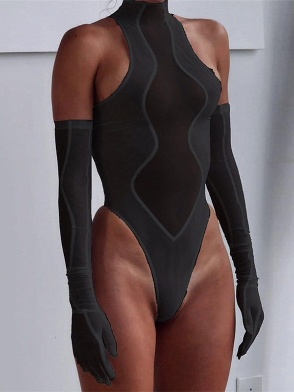 Sharklined Mesh Perspective Jumpsuit