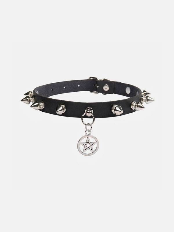 Punk Pentagram Rivets PU Necklace