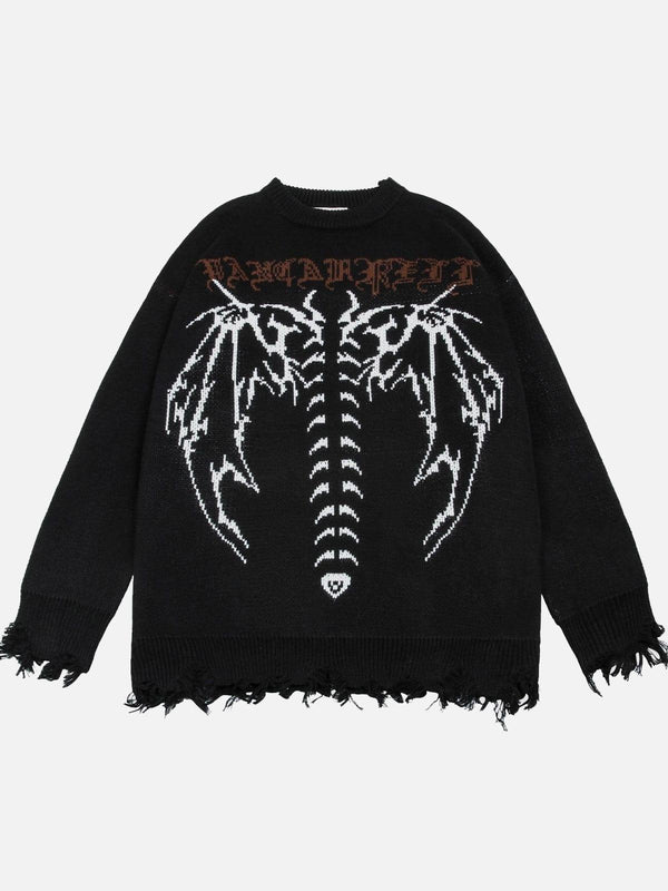 Dark Ripped Skeleton Letters Print Oversized Sweater