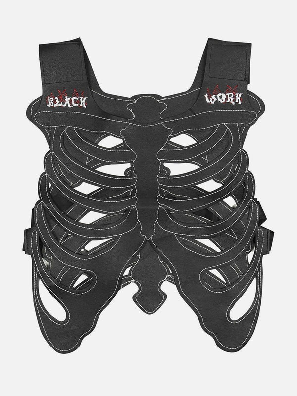 Techwear Embroidery Skeleton PU Vest