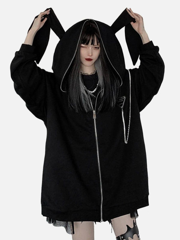 Dark Fold-eared Rabbit Chain Zip Up Hoodie