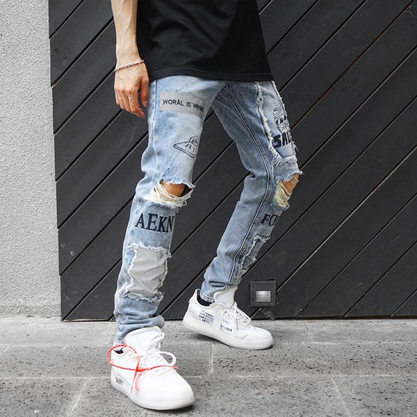 Distressed Graffiti Jeans